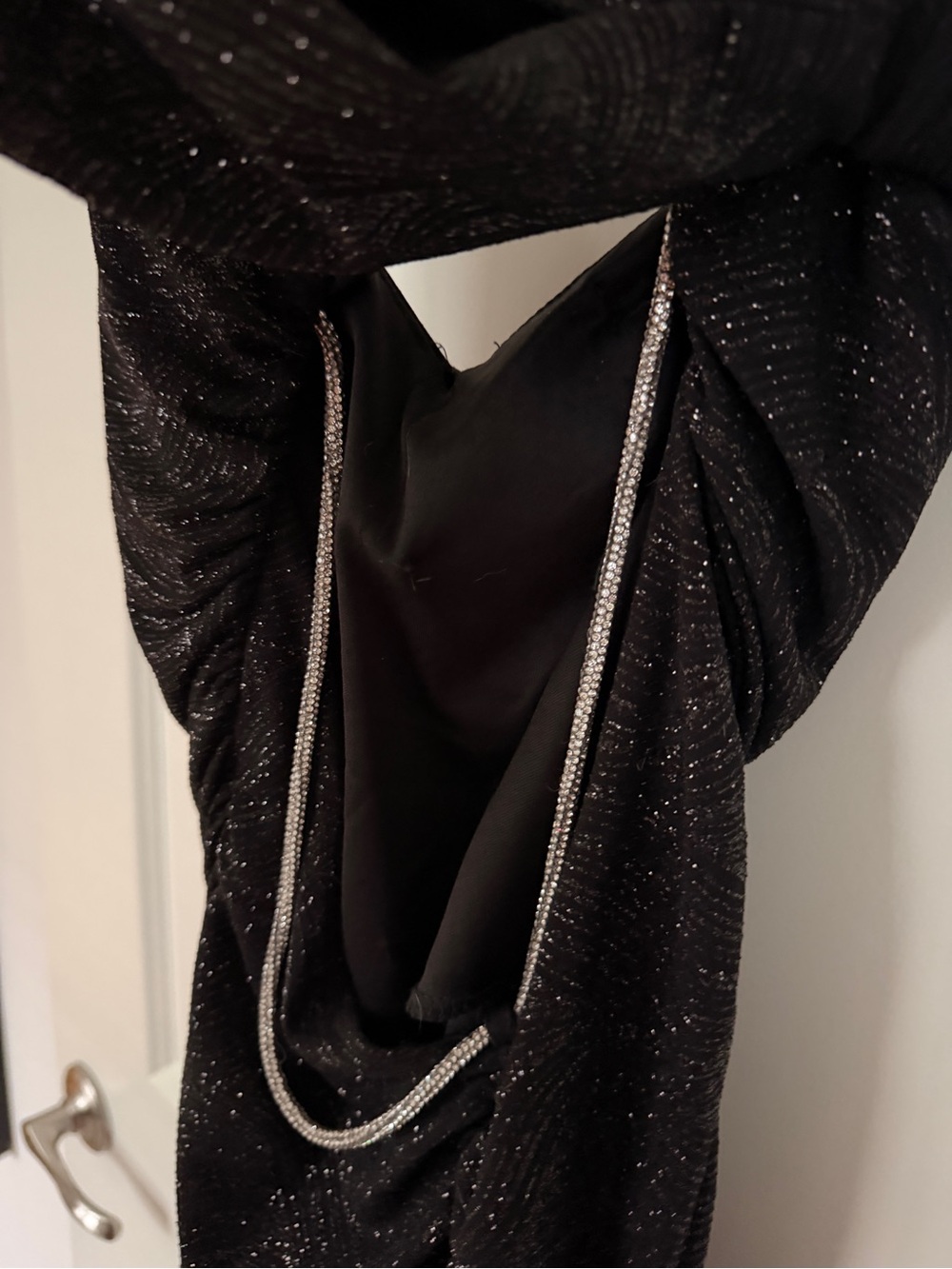 Windsor Black Sparkle Ruched Backless Mini Dress with Chain Straps - Picture 5 of 6